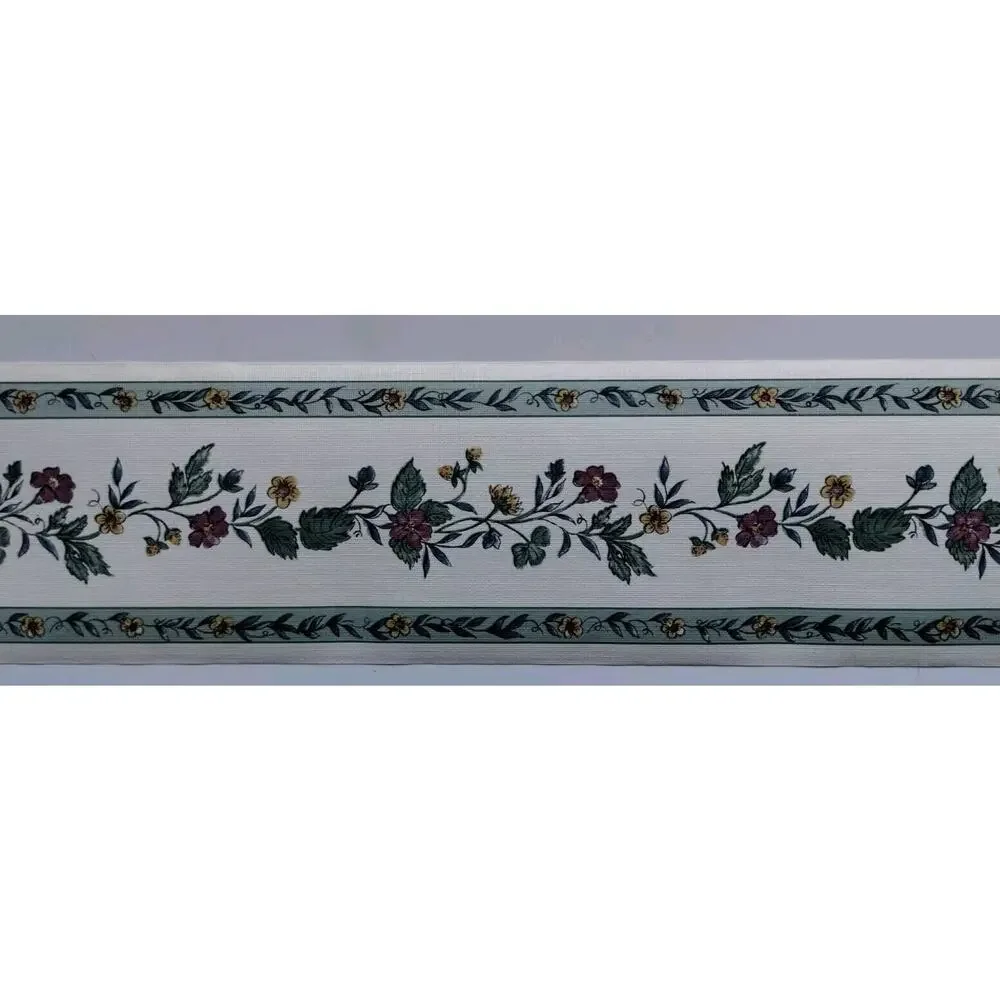 Sanitas Classic Series - Pre-pasted Vinyl Border 15 ft - Maroon Yellow Flowers